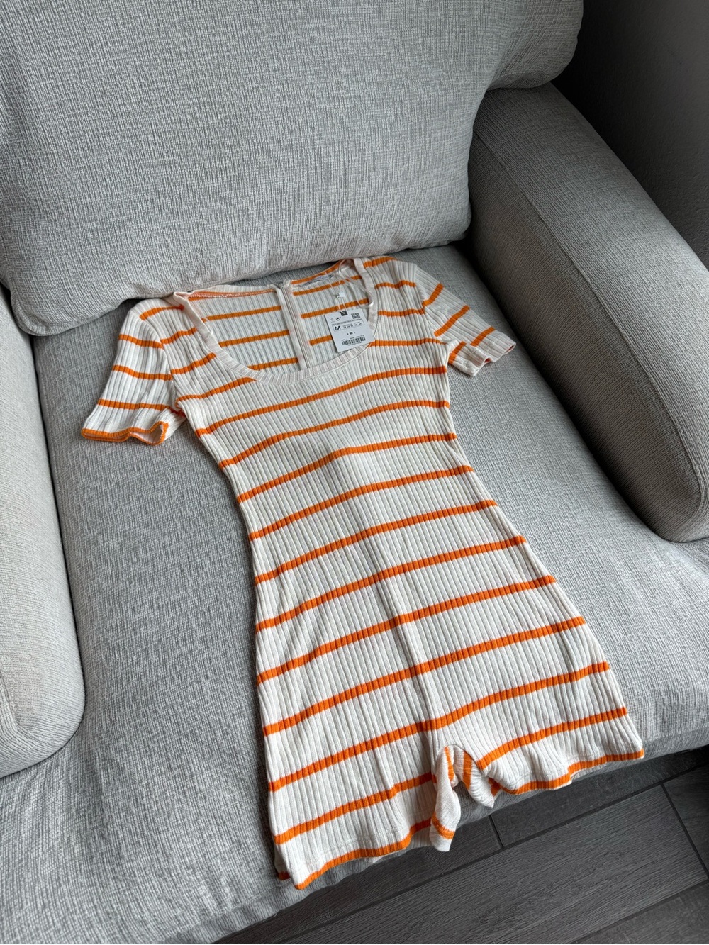 Zara Orange & White Ribbed Striped Romper